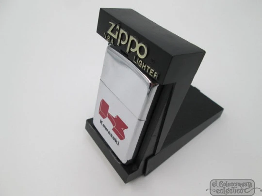 Zippo Kamasaki. 1990. Petrol. Silver plated brass. USA