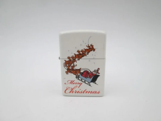 Zippo Merry Christmas petrol pocket lighter. Chromed metal & colours enamel. 2009