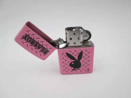 Zippo Playboy petrol pocket lighter. Chromed metal and pink enamel. 2009. USA