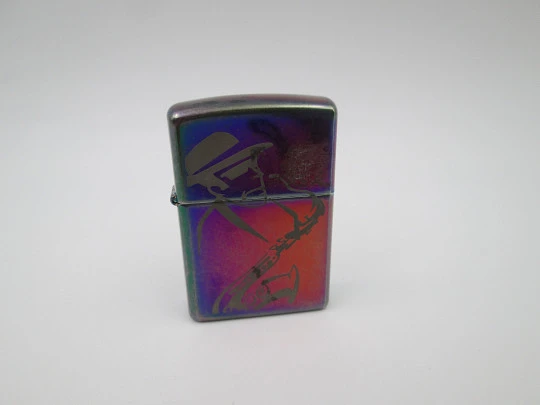 Zippo Rainbow Jazz petrol pocket lighter. Chromed metal. Multicolor finish. 2005
