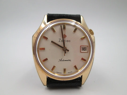 Zodiac Olympos. Steel & gold plated. Calendar. Automatic. Asymmetrical case