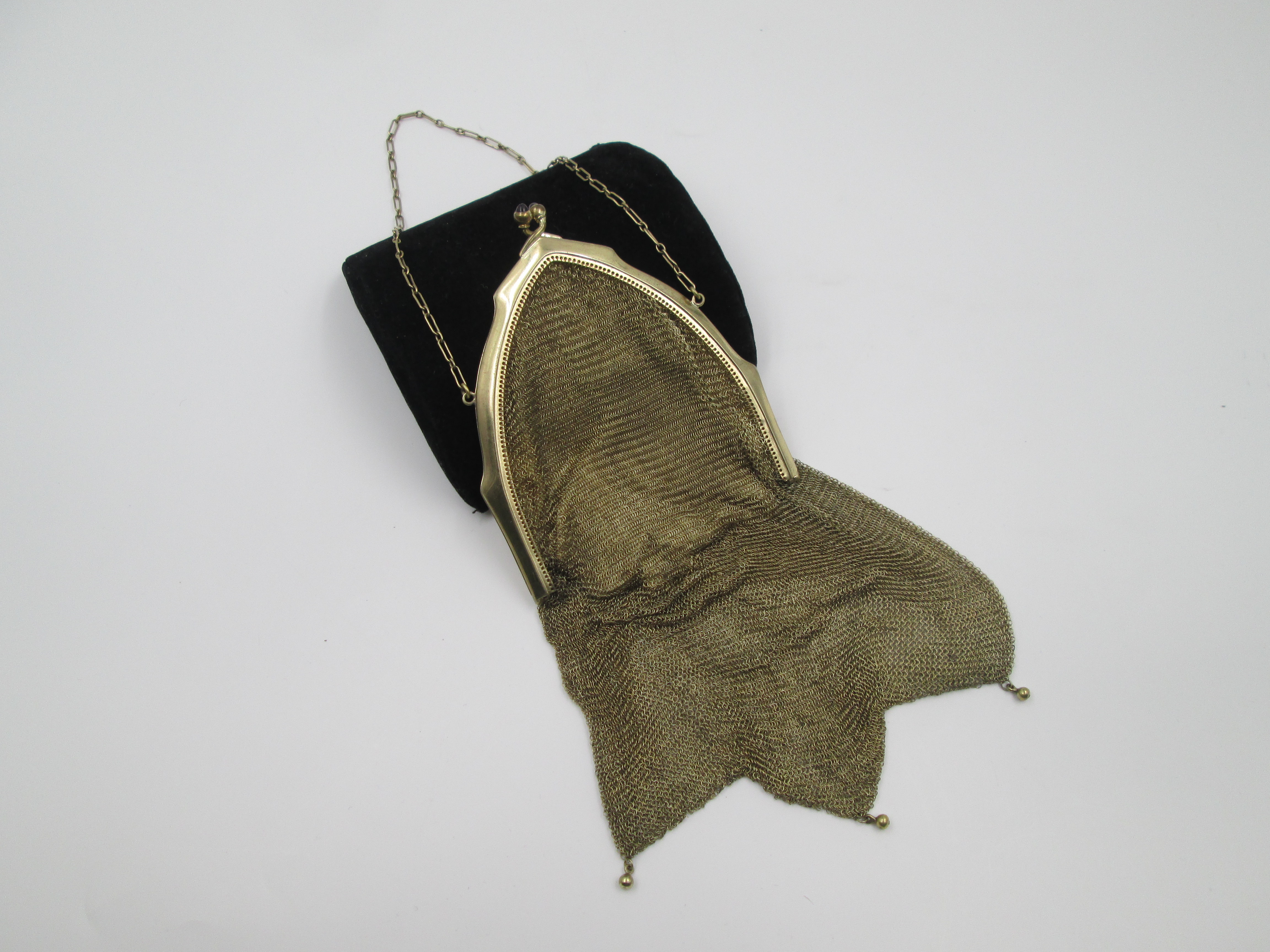 Whiting And Davis Gold Plated Mesh Bag Cabochon Clasp Chain
