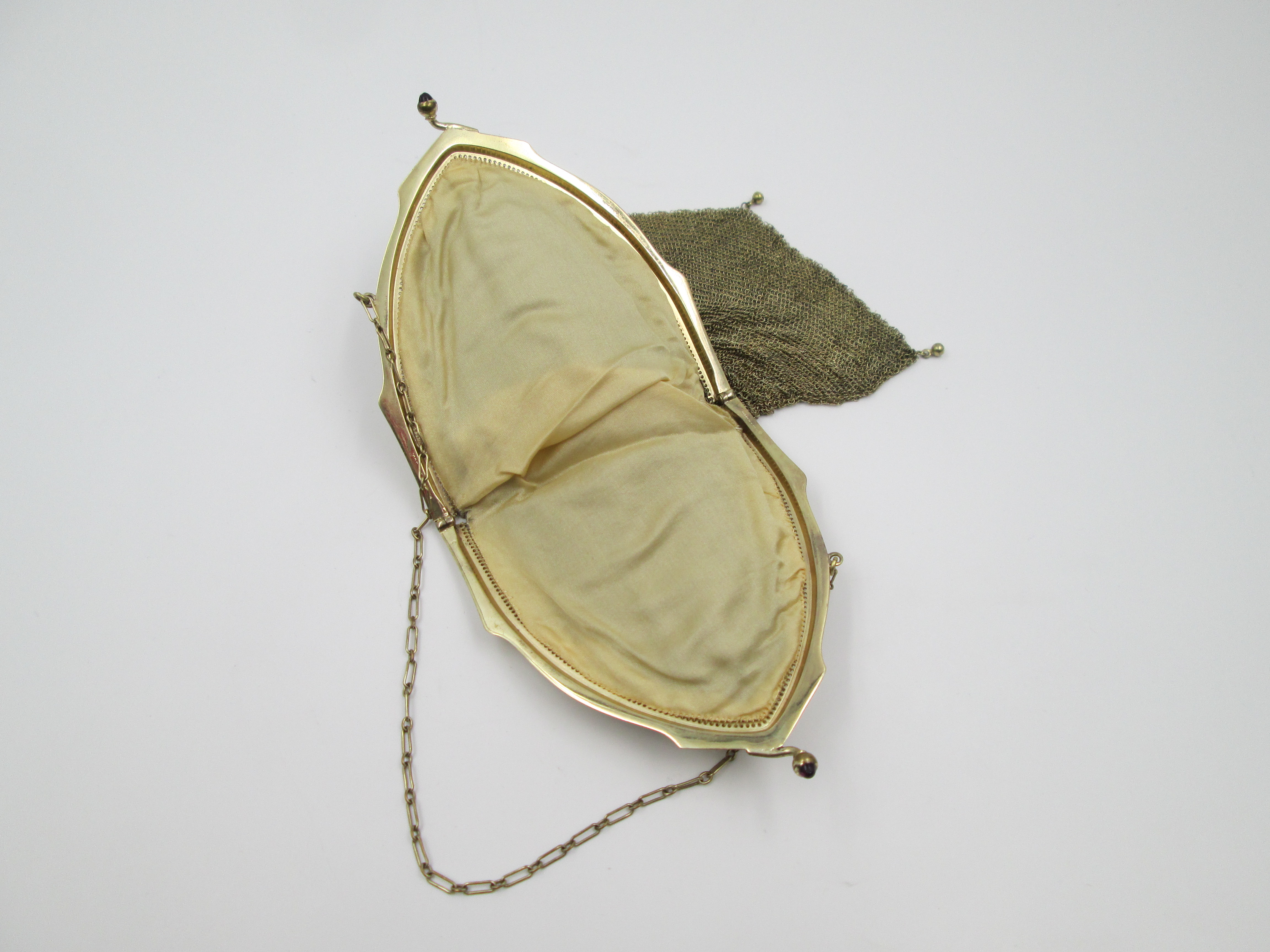 Whiting And Davis Gold Plated Mesh Bag Cabochon Clasp Chain