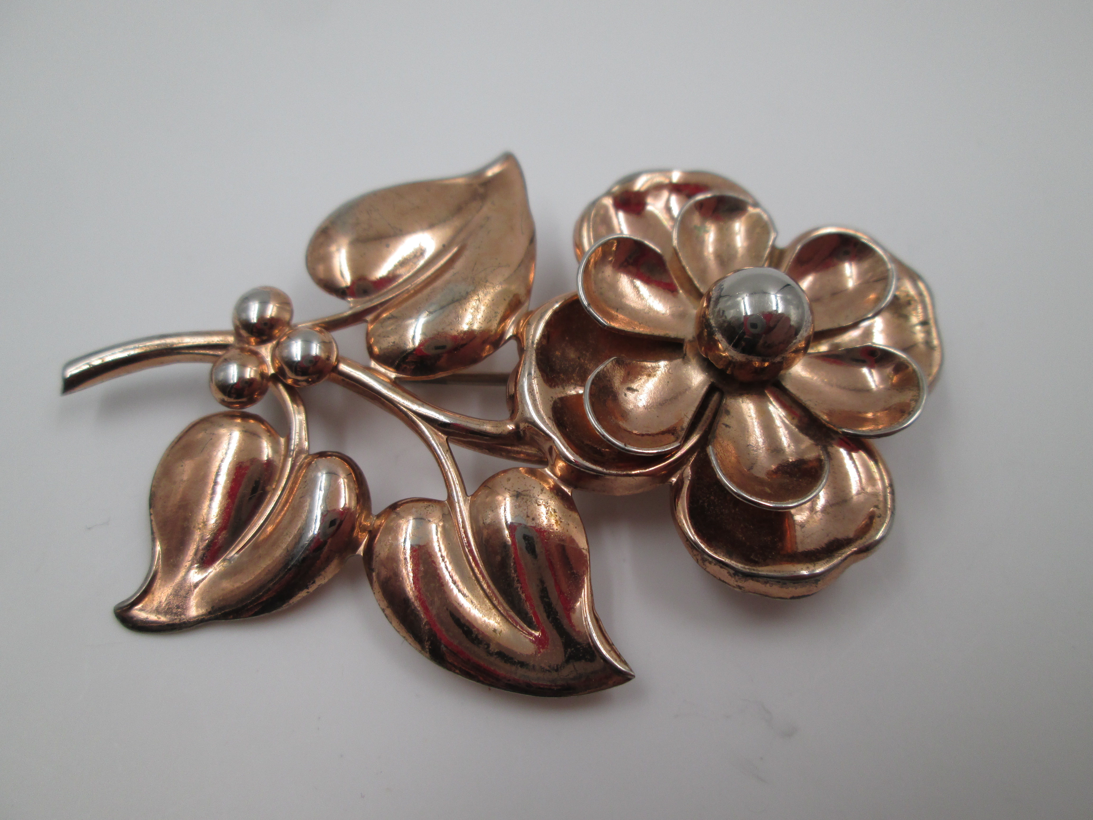 broche mujer plata de ley vermeil 1960