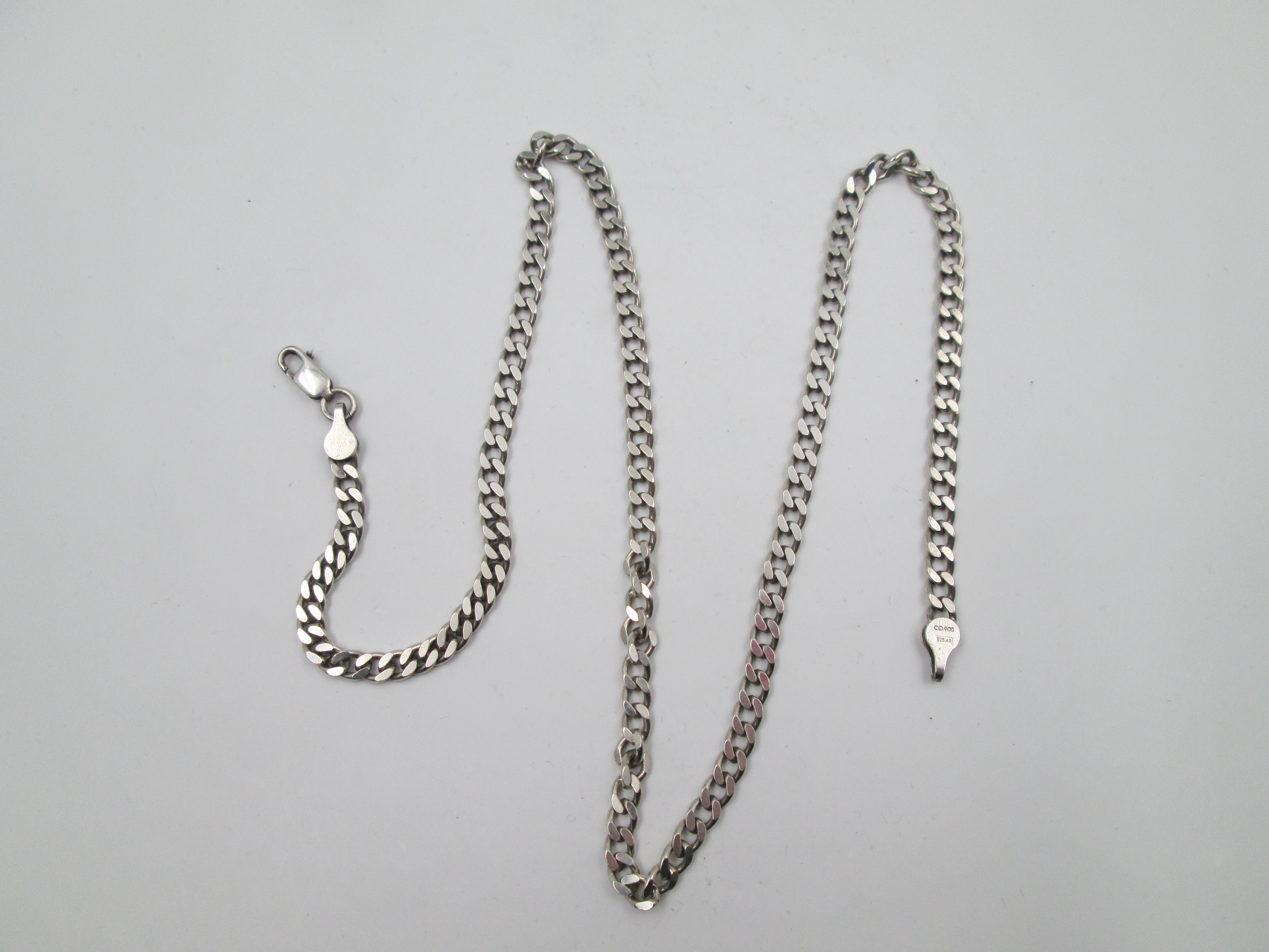 Womens Curb Chain Sterling Silver Interlocking Flat Links
