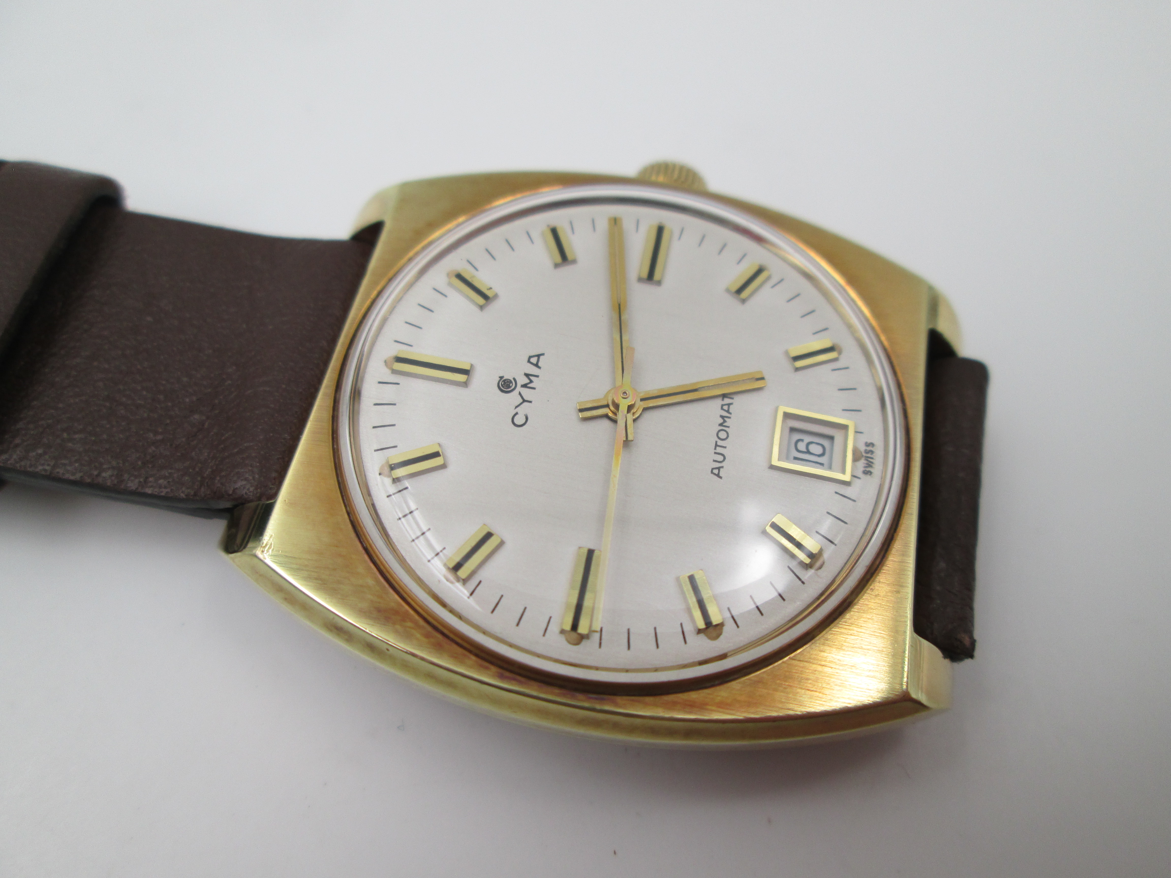 Cyma Gold Plated Steel Automatic Square Case 1970s | El