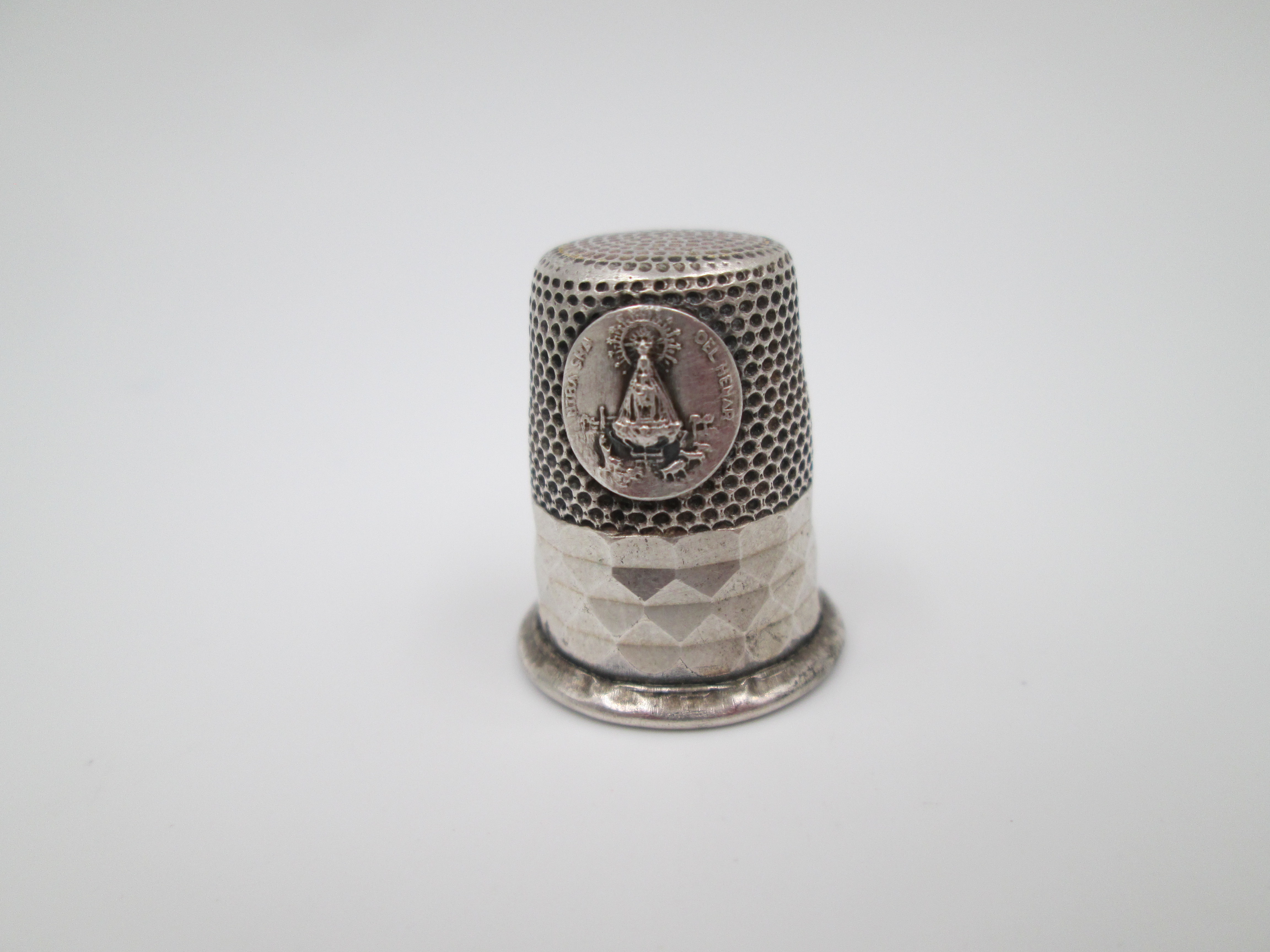 Sewing Thimble Medallion Virgin Of Henar Silver 1950s