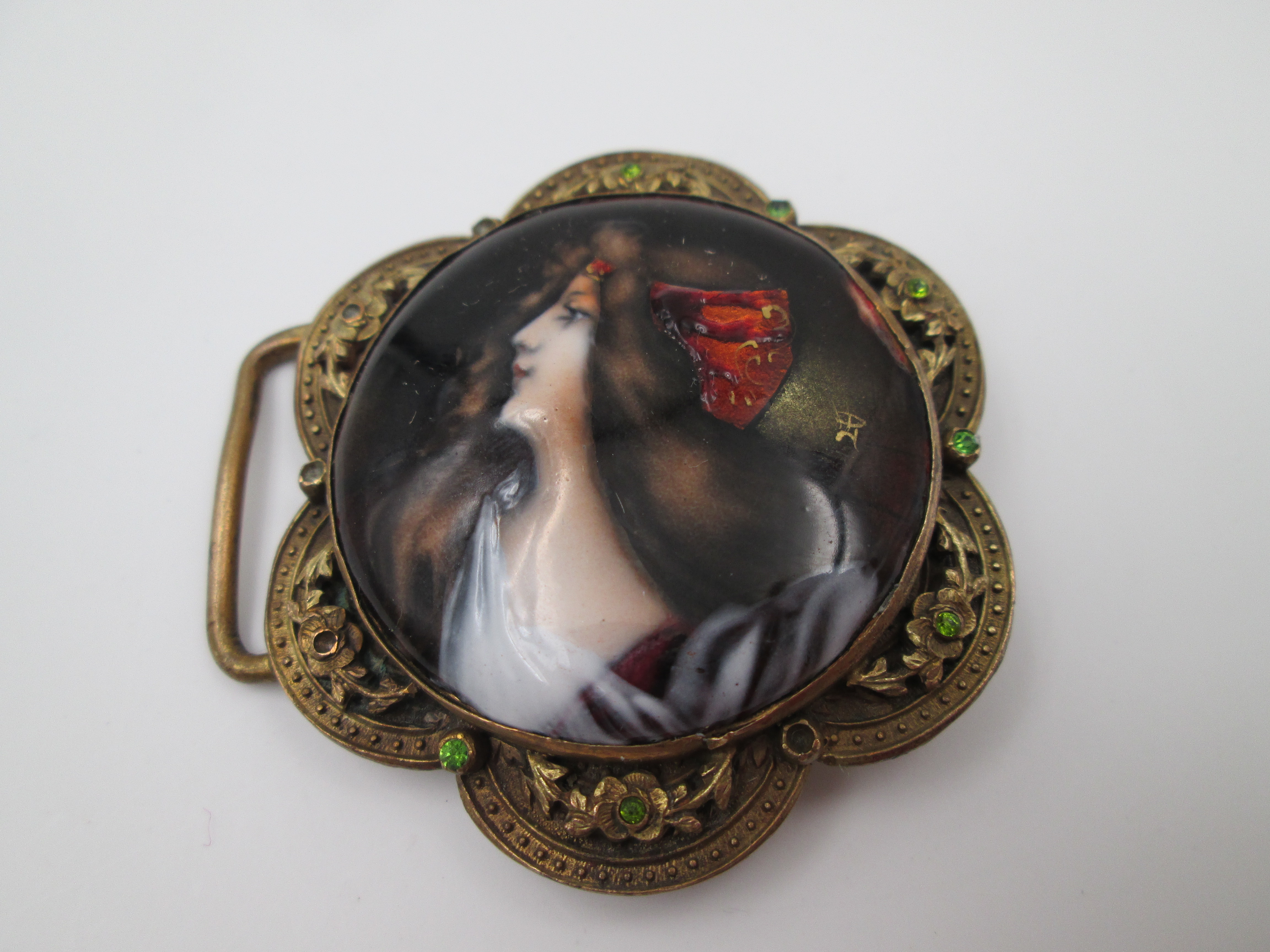 Vintage Brass & Guilloche Enamel Belt Buckle with Floral Design Black & Gold Acc Engraved Brass Western Belt Buckle: Floral Lily Leaf Design  main image 3