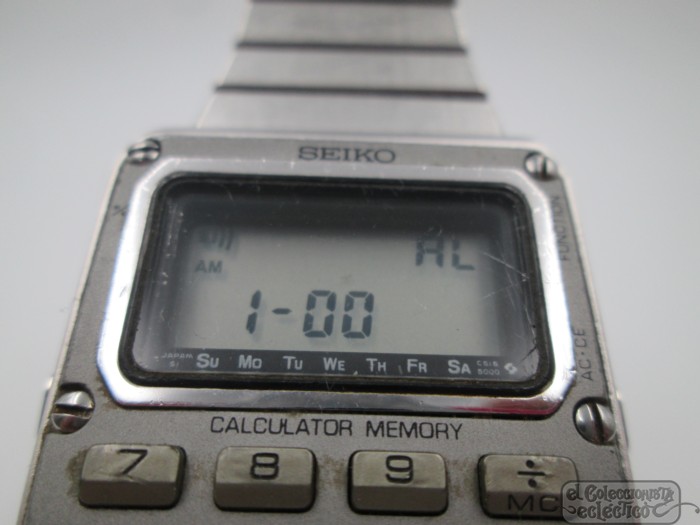 seiko c515-5000 calculator memory watch steel quartz 1980s bracelet