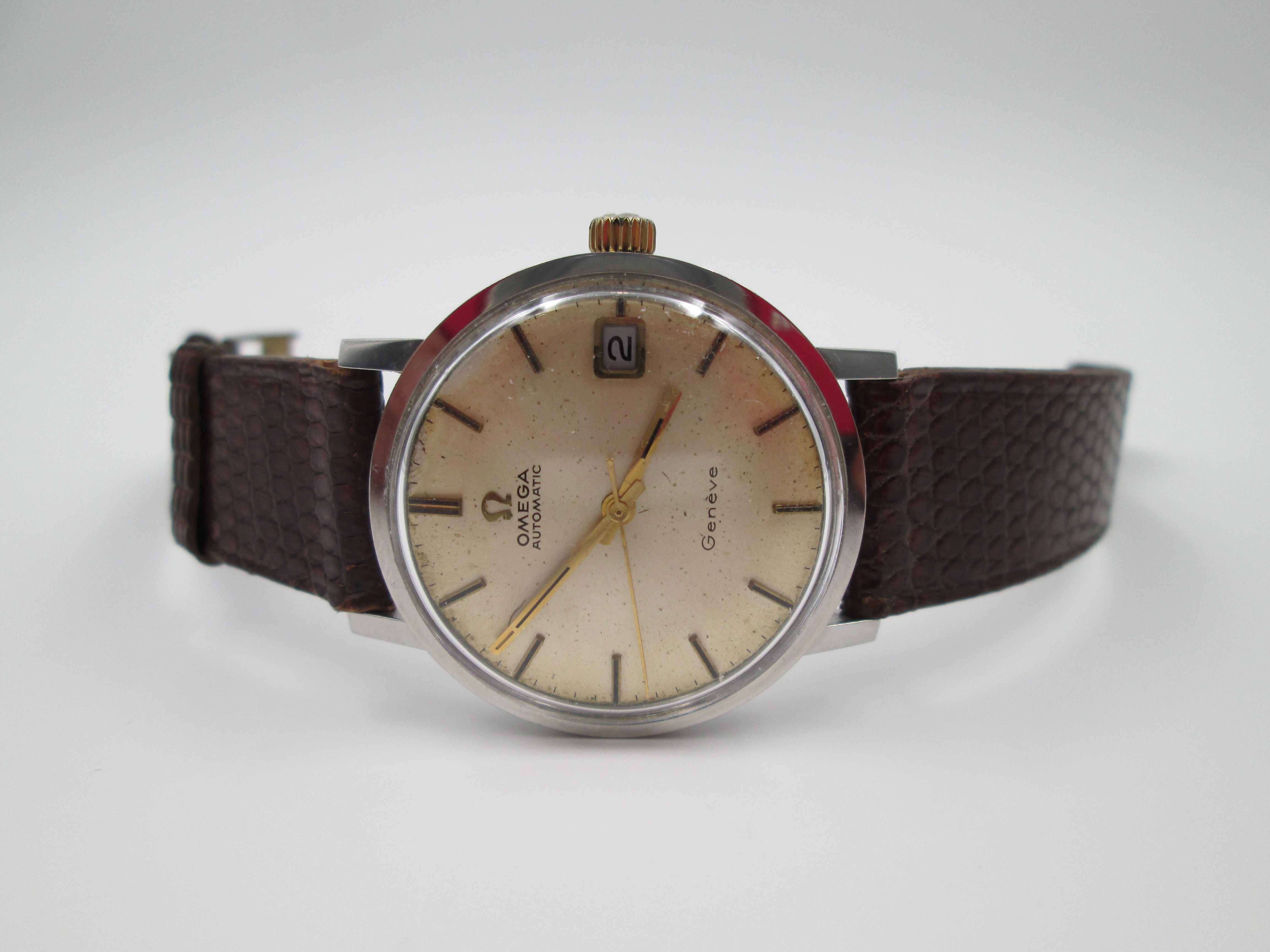 omega geneve stainless steel 1960s date automatic
