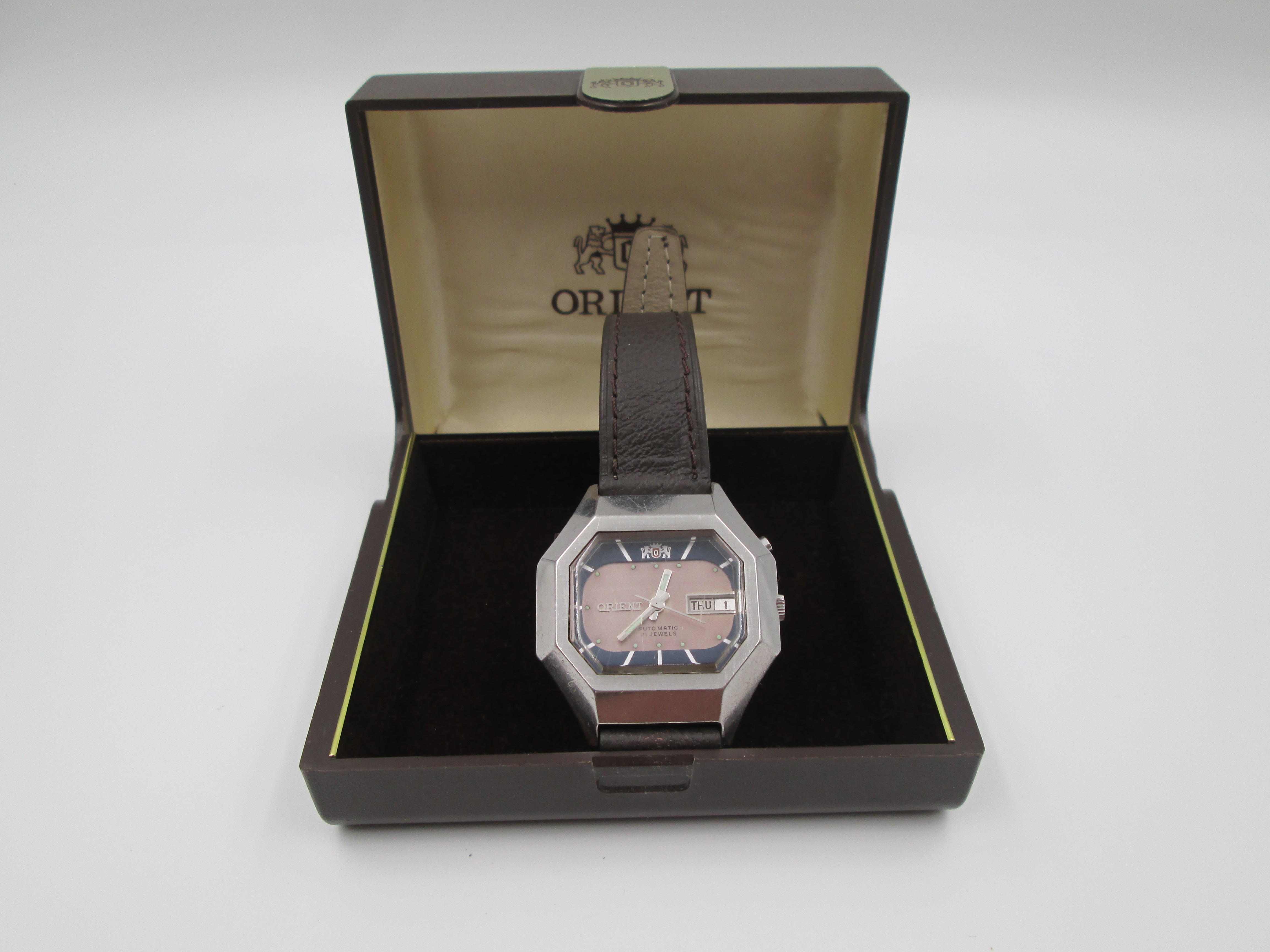 Orient Steel Automatic Calendar Bitone Dial Octagonal Case