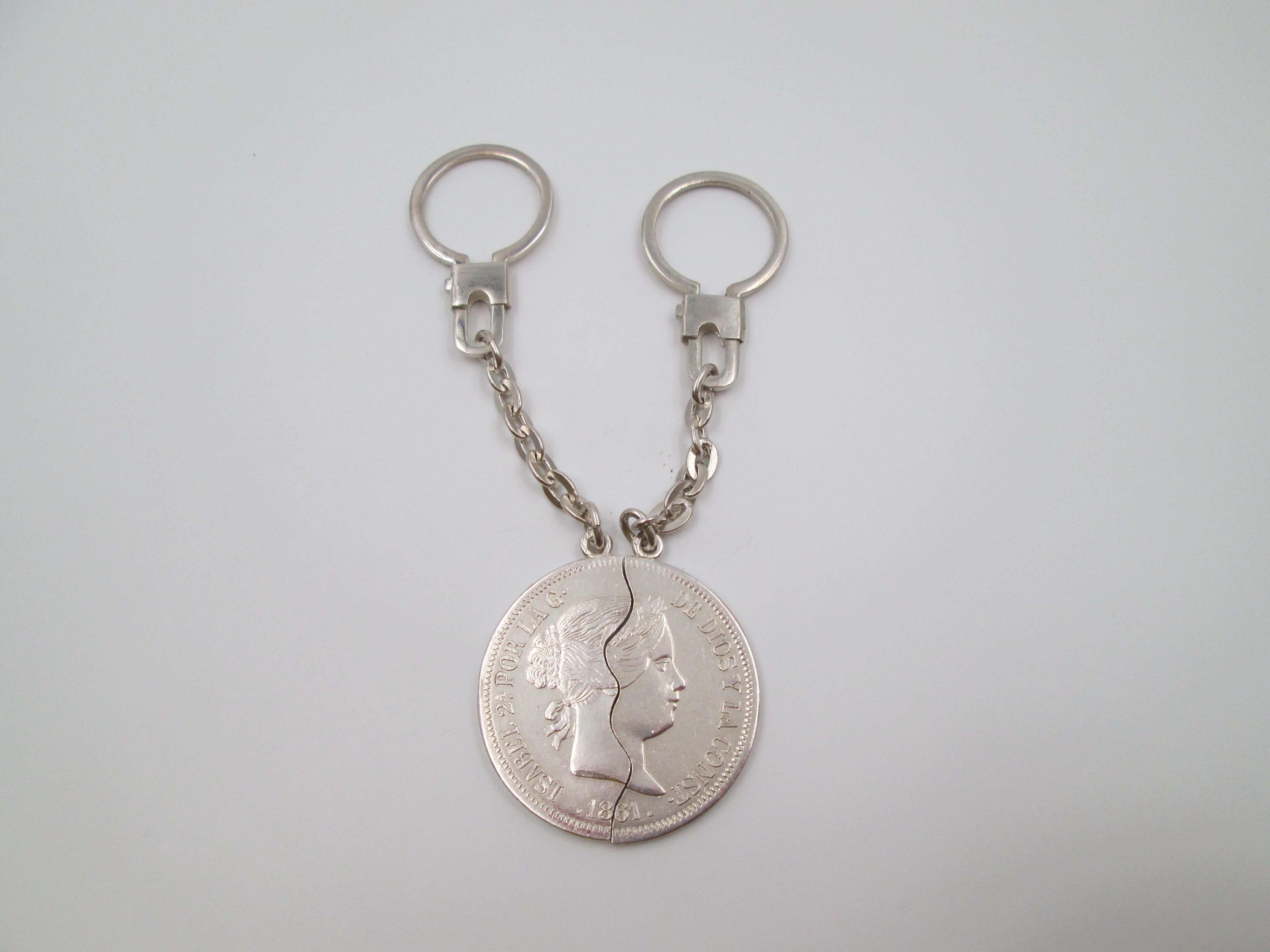 Two Keychains Sterling Silver Queen Isabel Ii Divided Coin