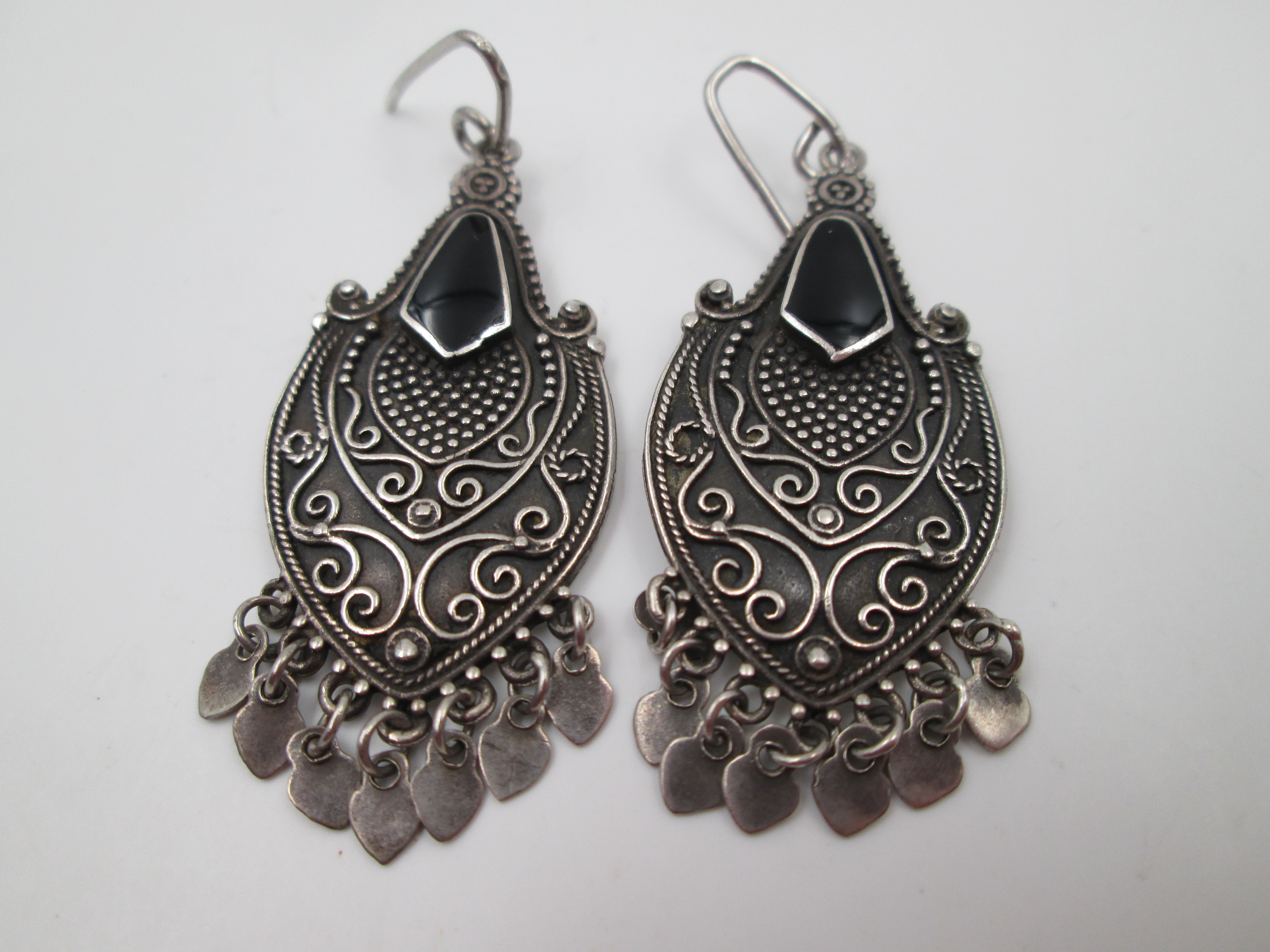 Pendientes Largos Mujer Plata Ley Piedras Negras