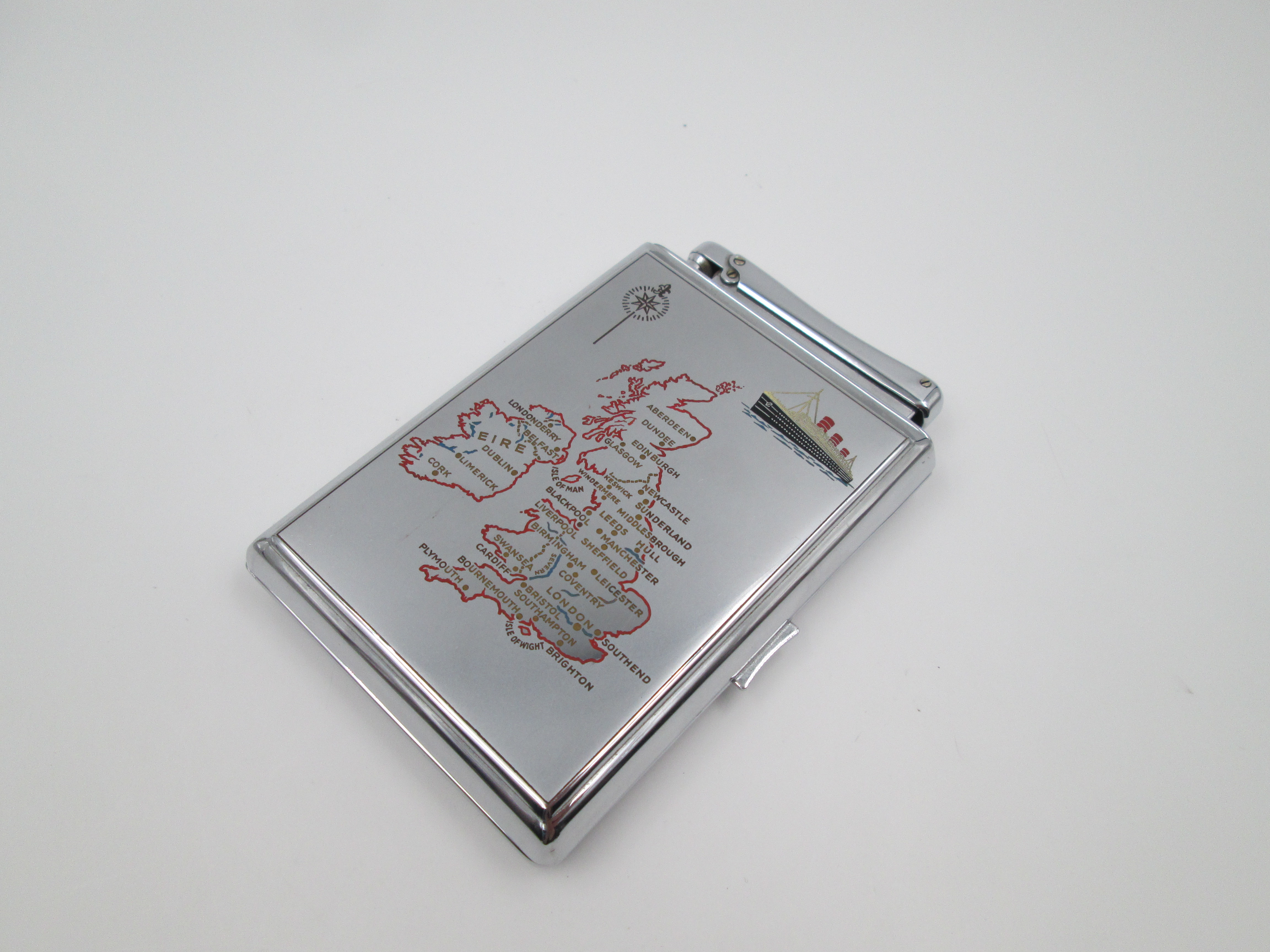 Colibri Monopol Cigarette Case Lighter Metal Uk Map 1960s