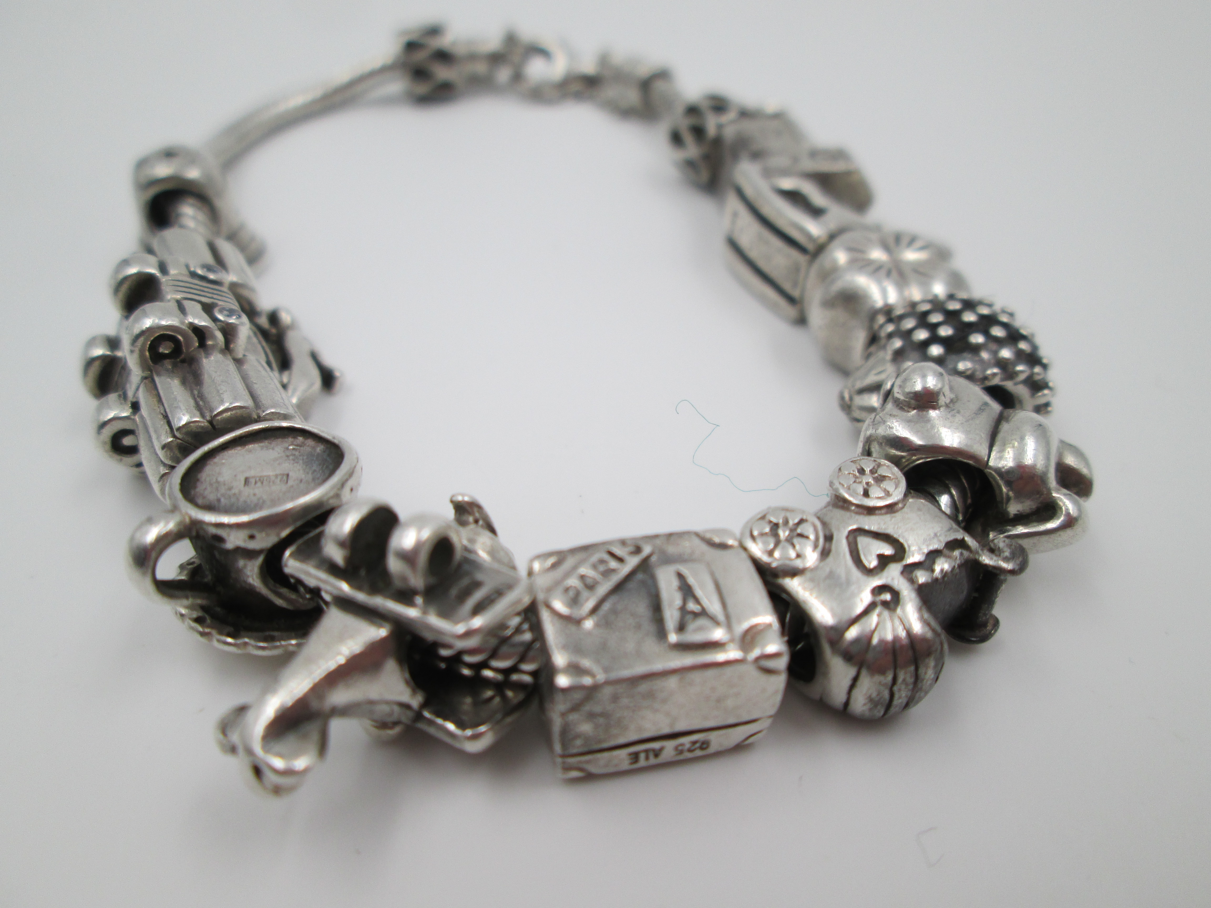 Vintage Mid Century Signed Mexico Sterling Silver Charm Bracelet