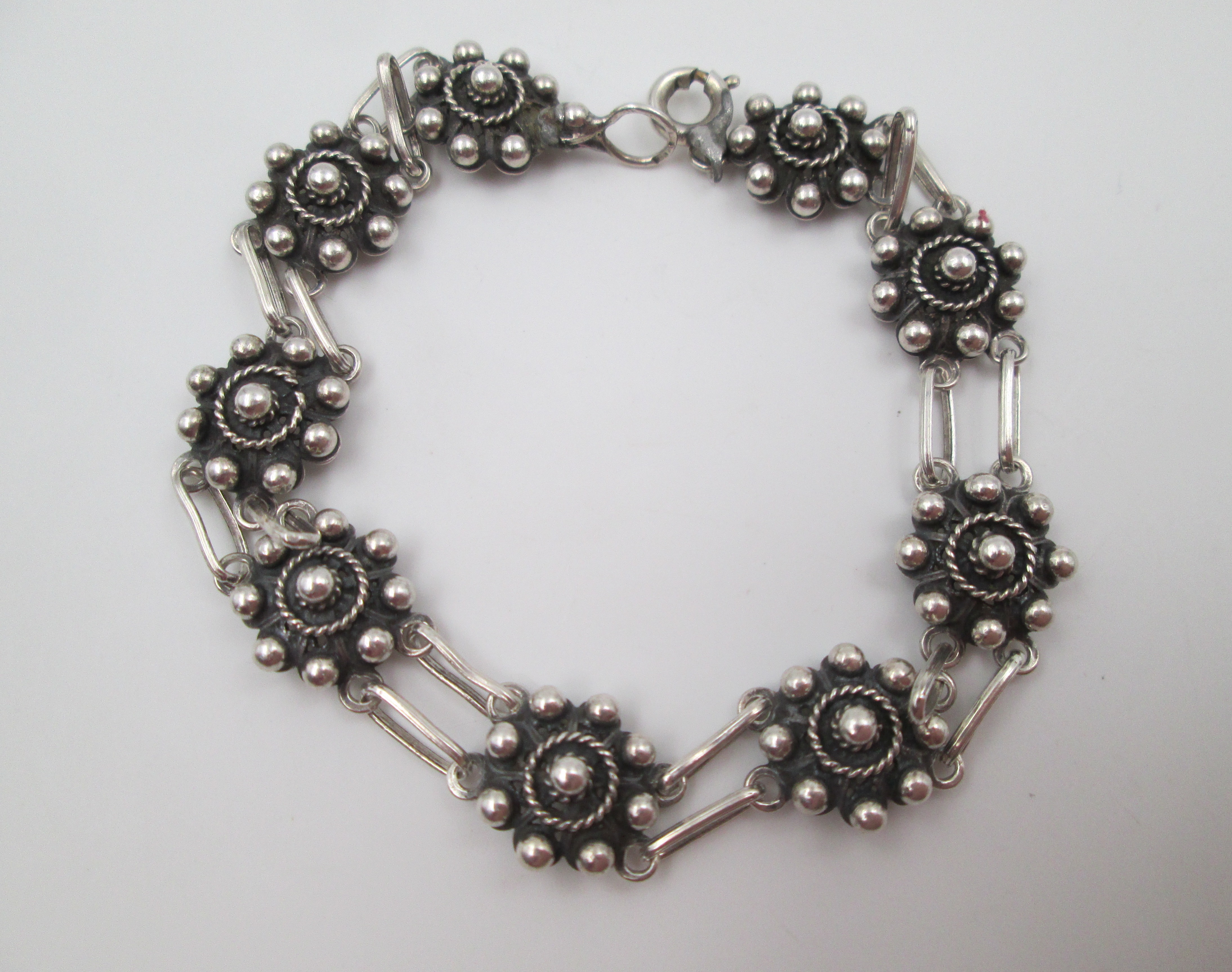 Sterling Silver Womens Bracelet Openwork Charro Buttons