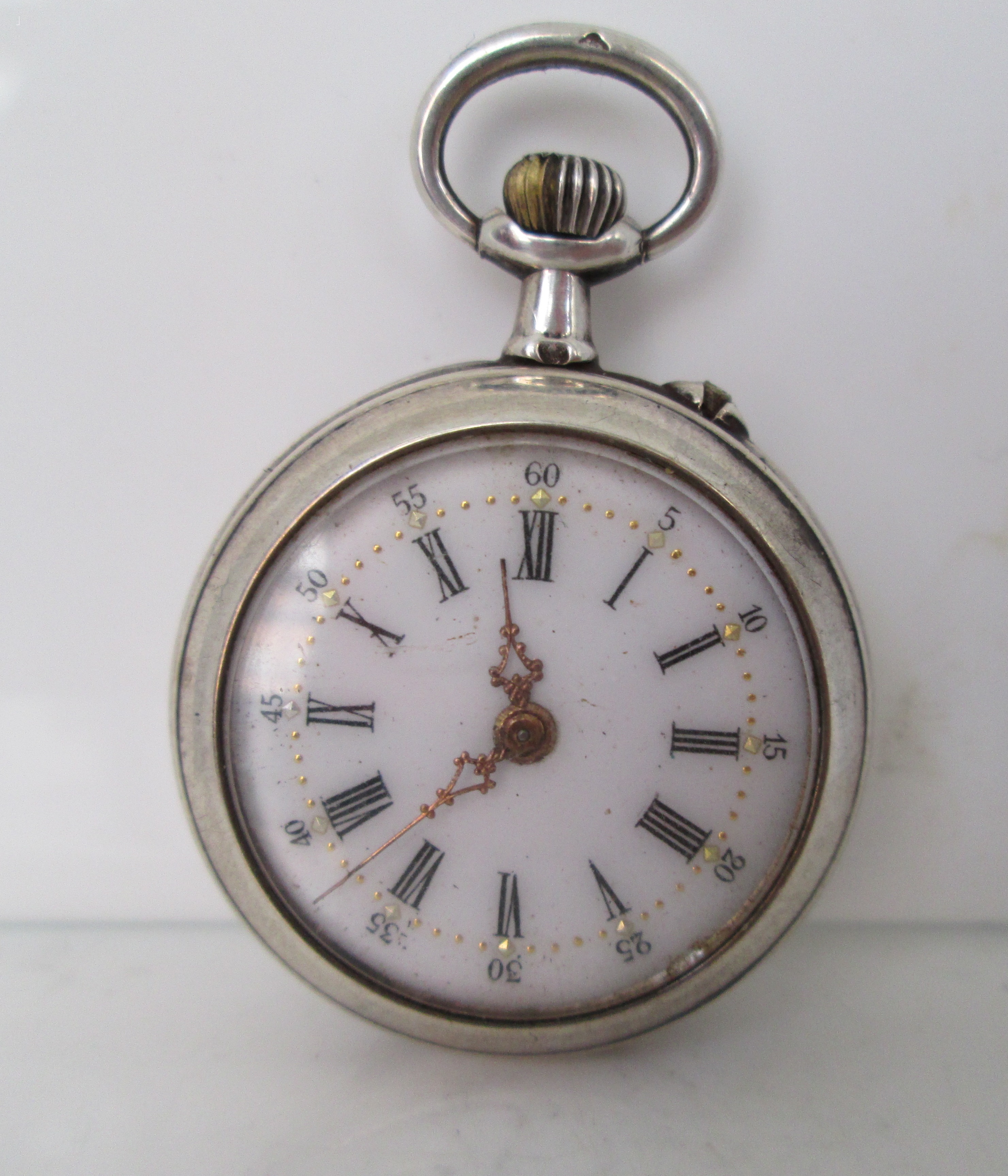 reloj bolsillo plata ley cincelada dial porcelana