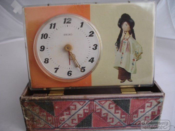 seiko puppet wind-up 1970 alarm book shape mexico images