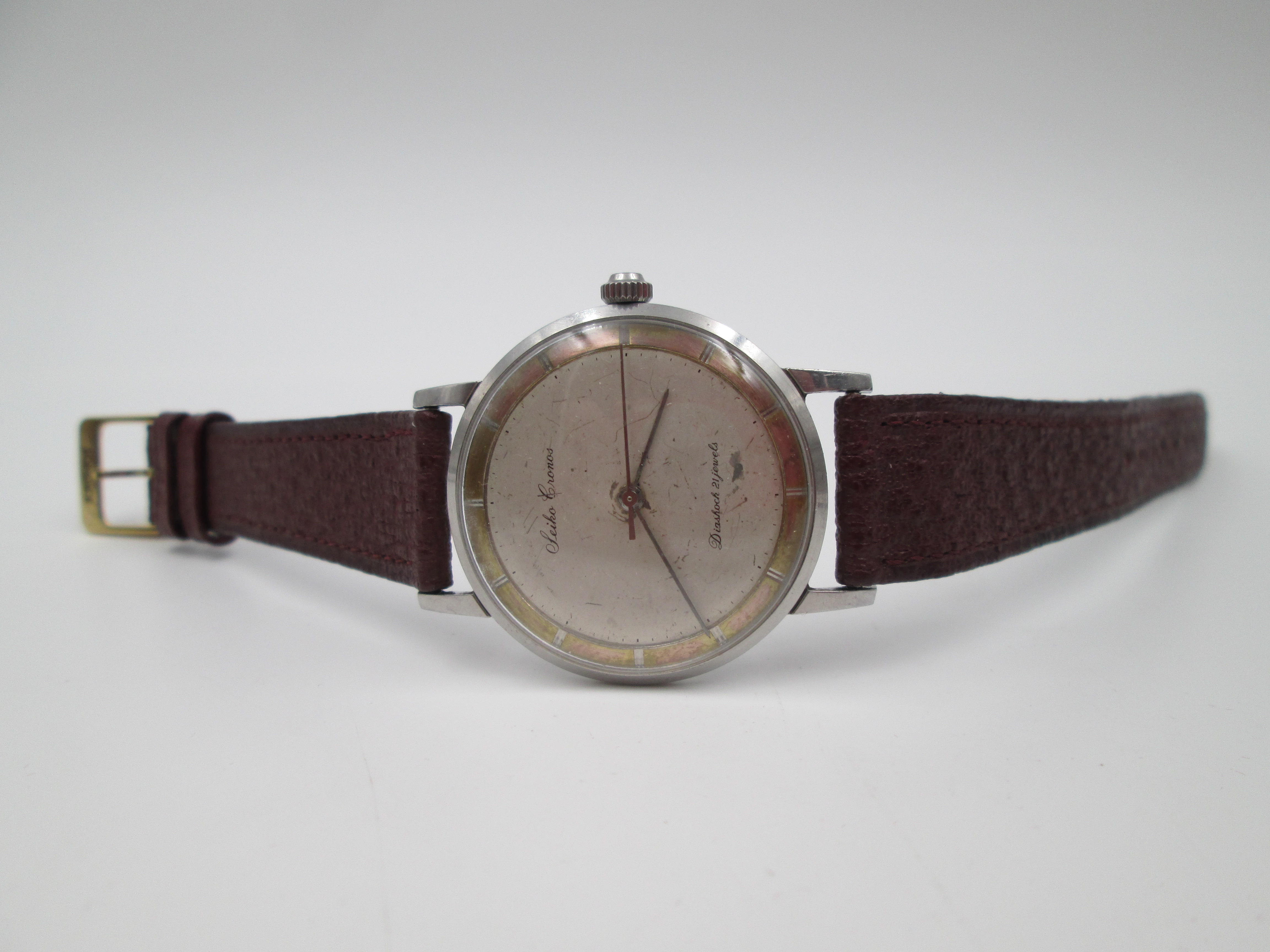 seiko cronos diashoch steel manual winding bitone dial 1960