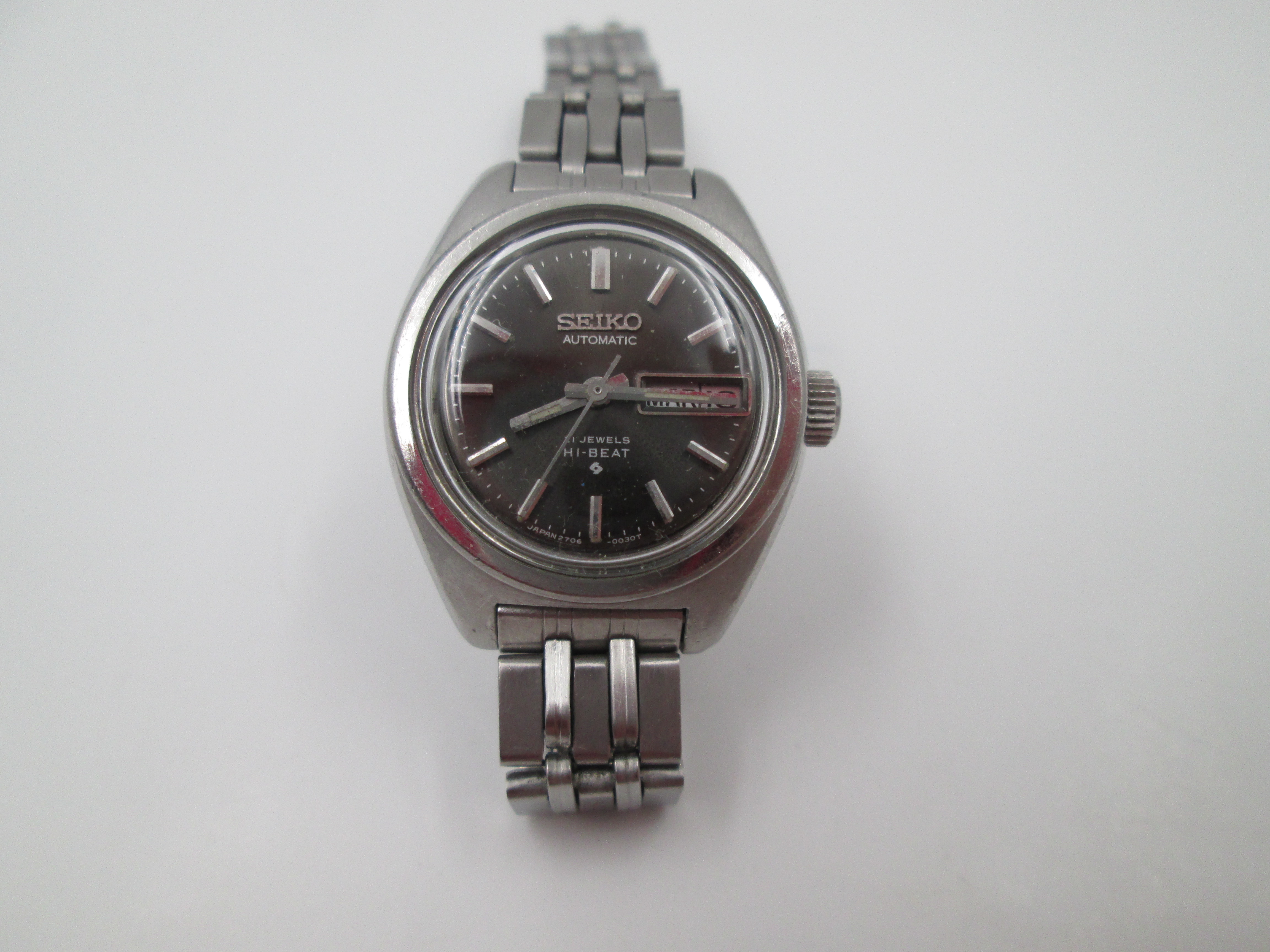 seiko hi-beat ladies watch steel automatic calendar 1980s