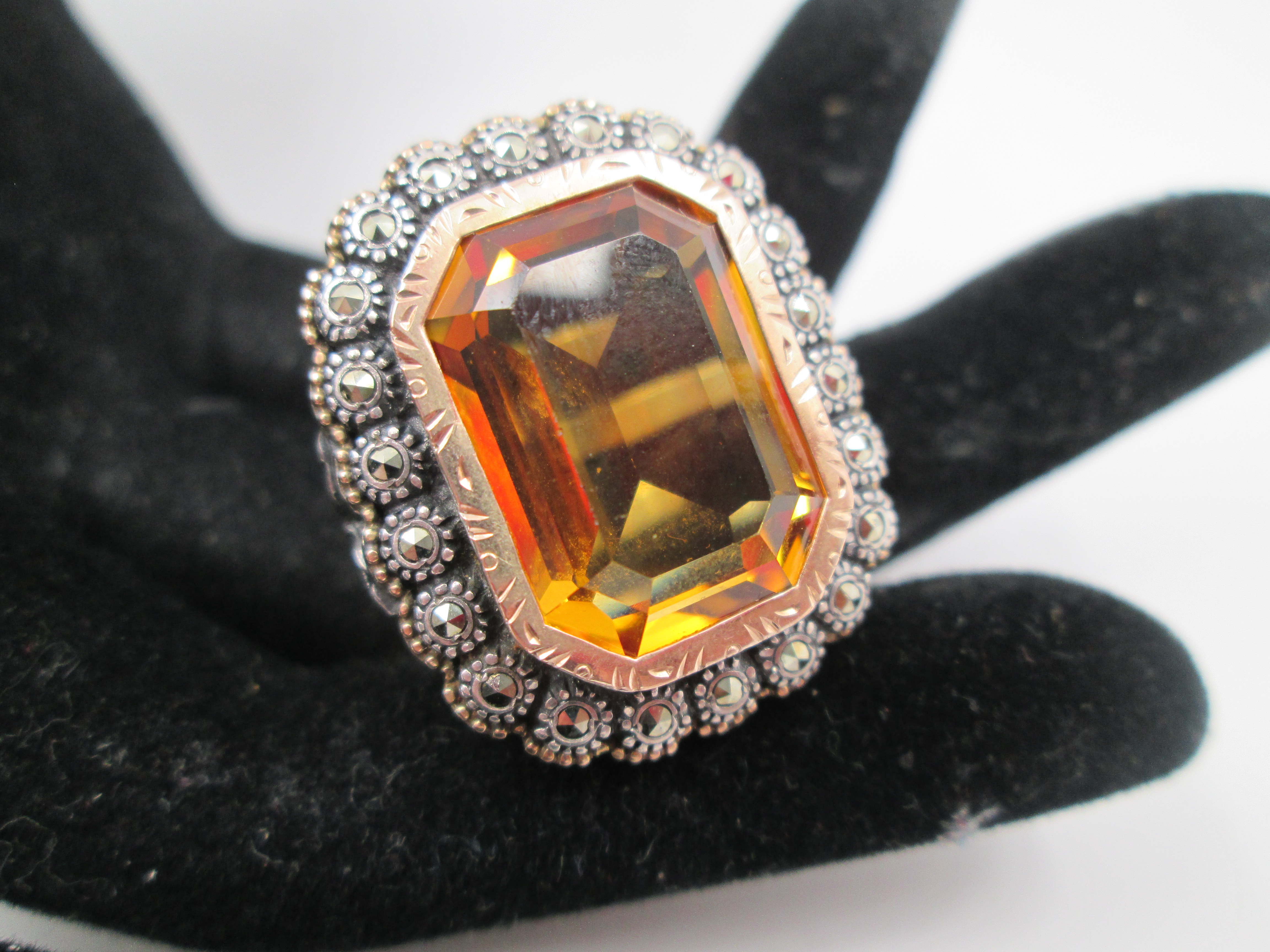 Womens Ring Sterling Silver Topaz Marcasite Gems 1980s | El